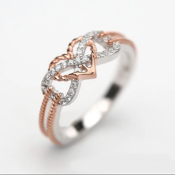 Creative Rose Gold Two-tone Cross Heart Ring - Picture 4 of 5